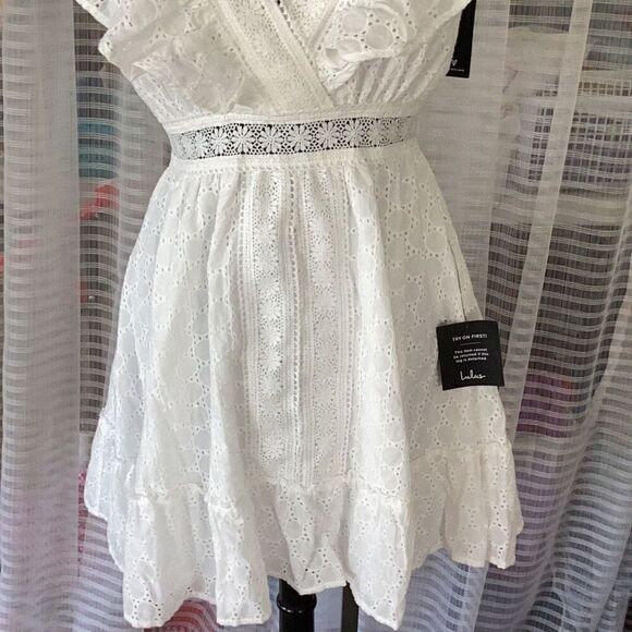 NWT Lulus Number One Cutie White Sleeveless Ruffled Skater Mini Dress Women’s Me - Picture 6 of 11